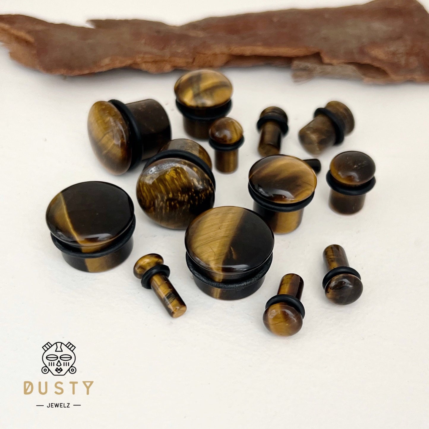 Tiger Eye Stone Plugs | Convex Single Flare - DustyJewelz
