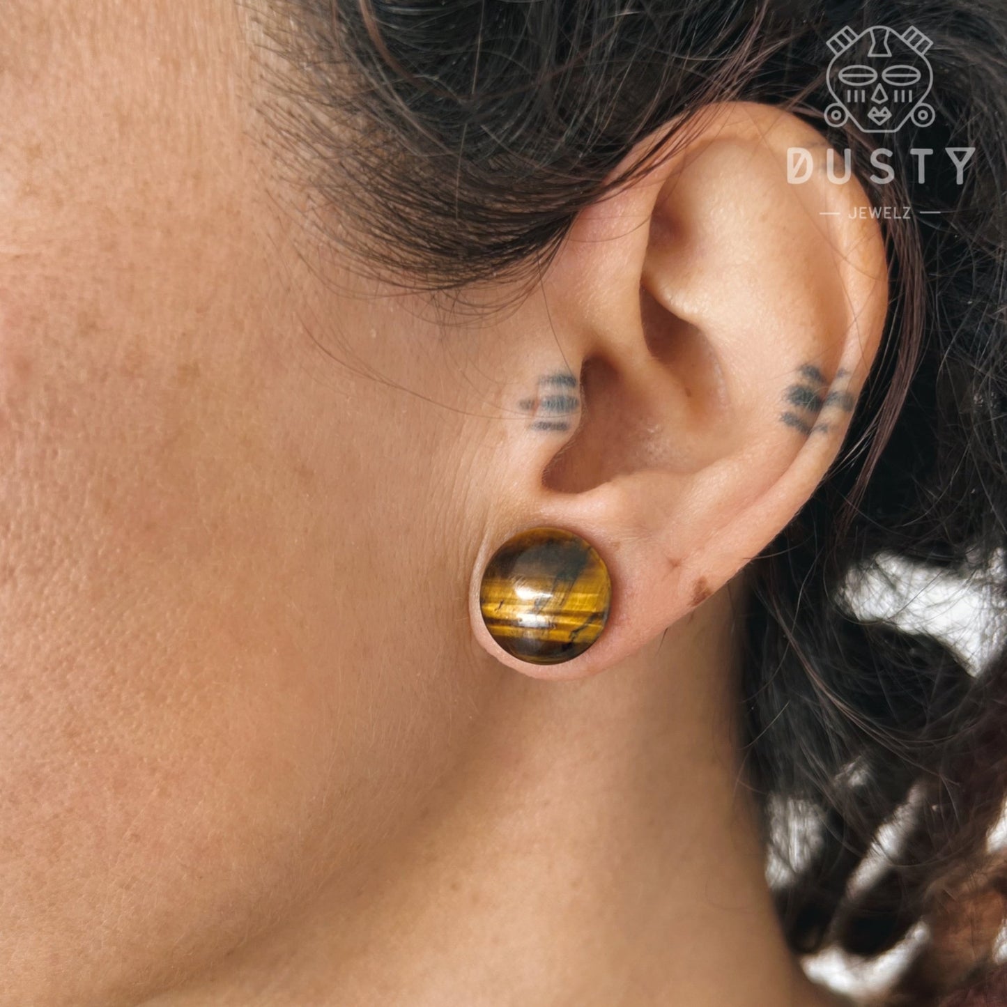 Tiger Eye Stone Plugs | Convex Single Flare - DustyJewelz