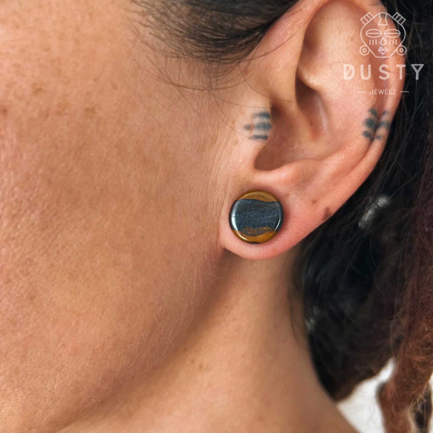 Tiger Eye Stone Plugs | Double Flare - DustyJewelz