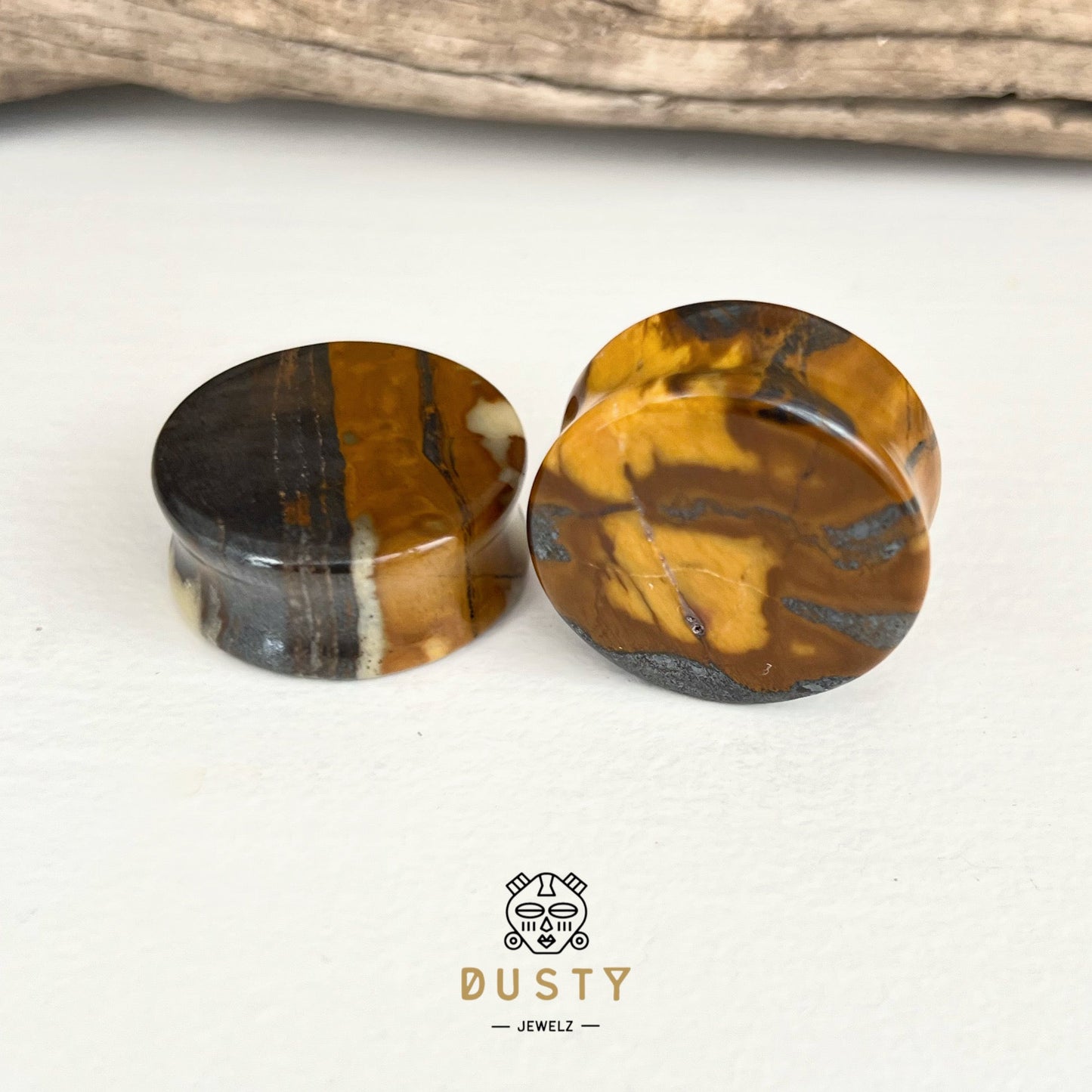 Tiger Eye Stone Plugs | Double Flare - DustyJewelz