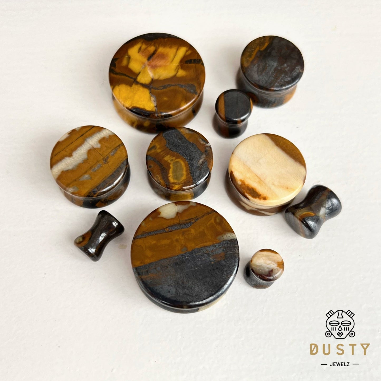 Tiger Eye Stone Plugs | Double Flare - DustyJewelz