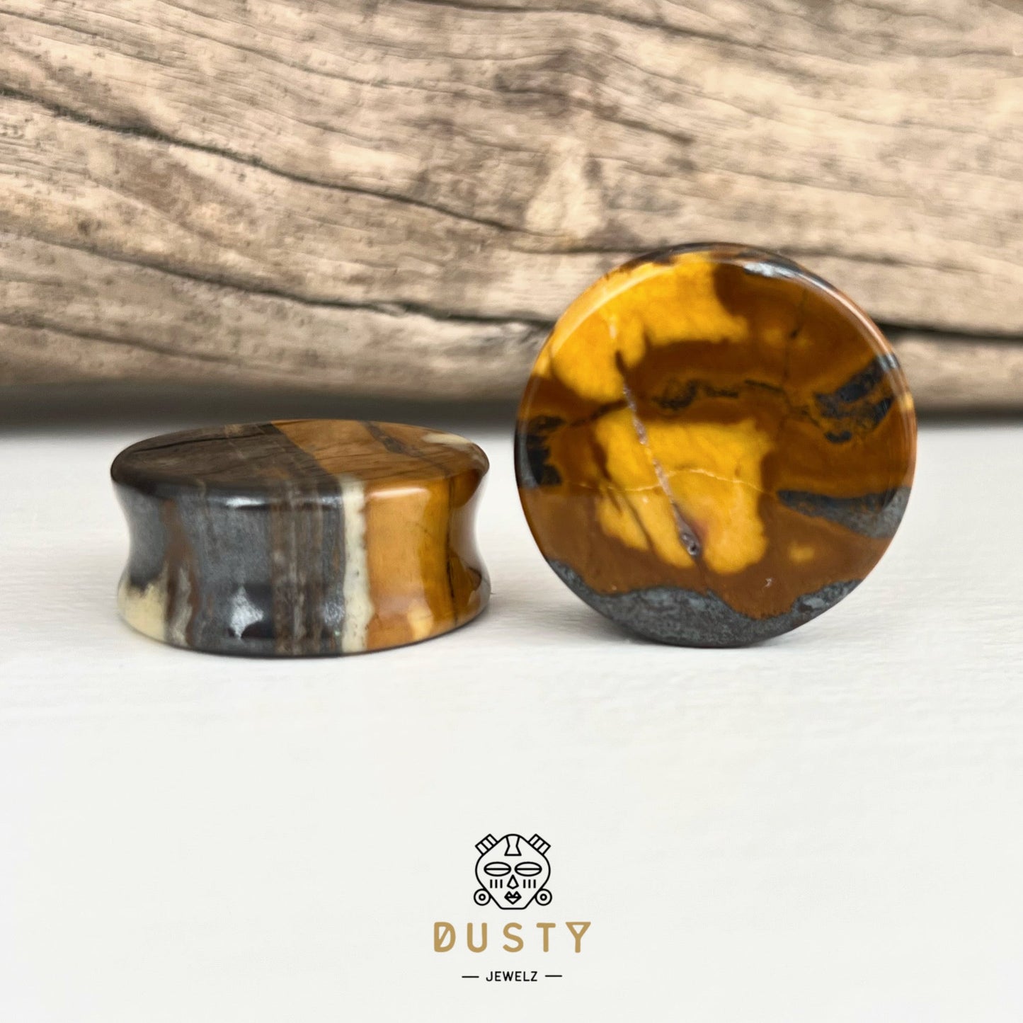 Tiger Eye Stone Plugs | Double Flare - DustyJewelz