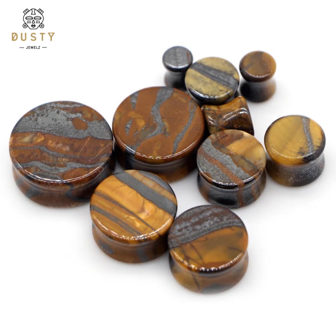 Tiger Eye Stone Plugs | Double Flare - DustyJewelz