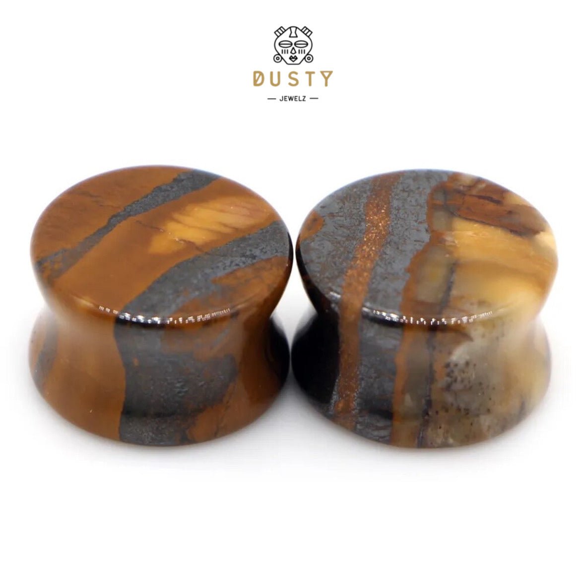 Tiger Eye Stone Plugs | Double Flare - DustyJewelz