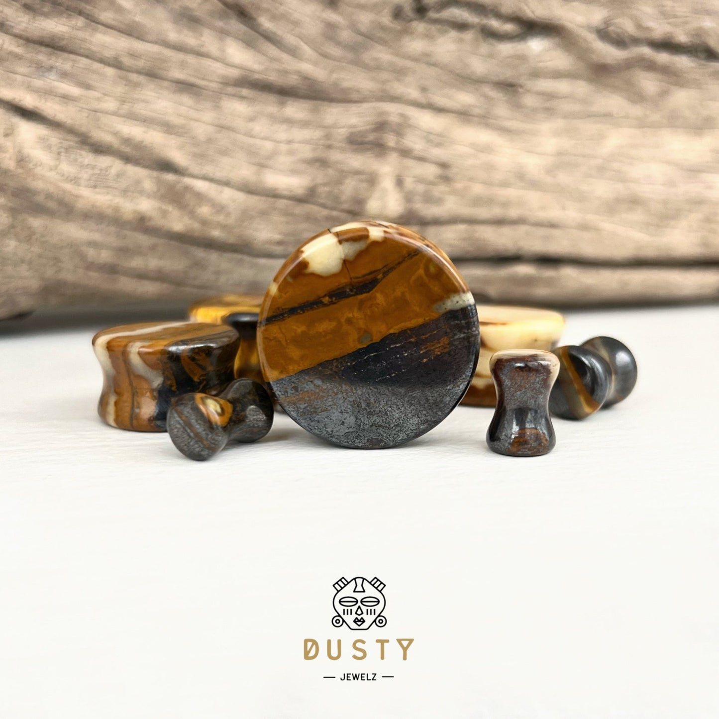 Tiger Eye Stone Plugs | Double Flare - DustyJewelz