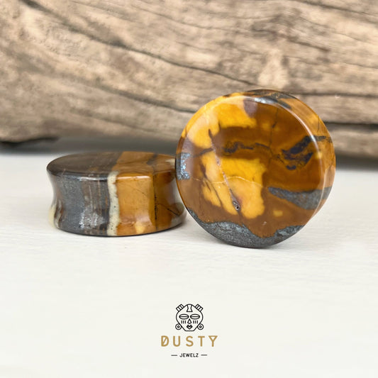 Tiger Eye Stone Plugs | Double Flare - DustyJewelz