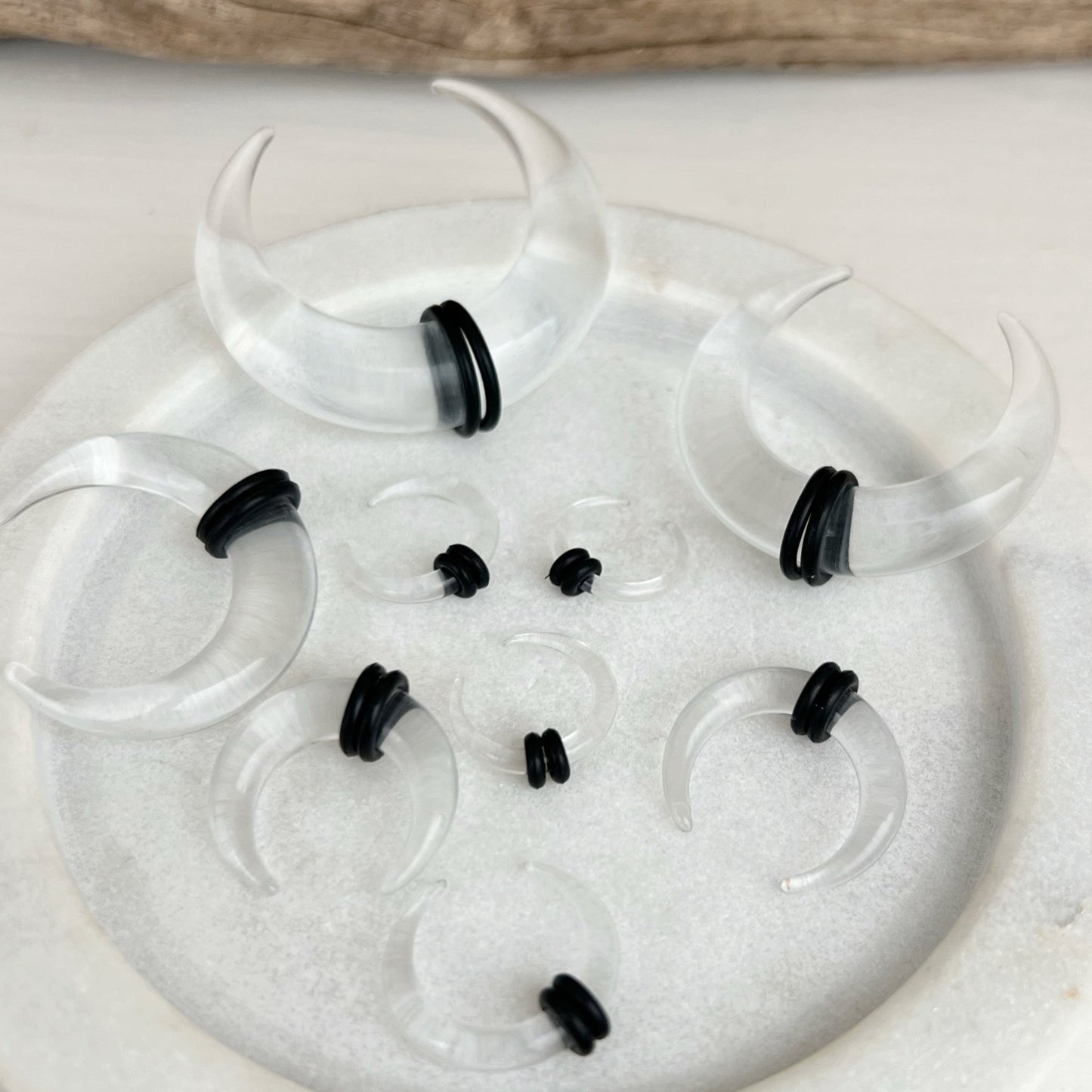 Transparent Buffalo Horn Septum Pincher | Acrylic Crescent Tapers - DustyJewelz