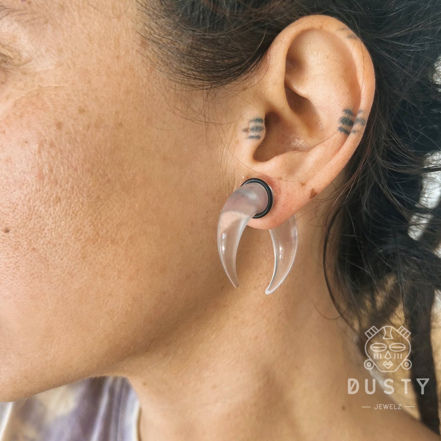Transparent Buffalo Horn Septum Pincher | Acrylic Crescent Tapers - DustyJewelz