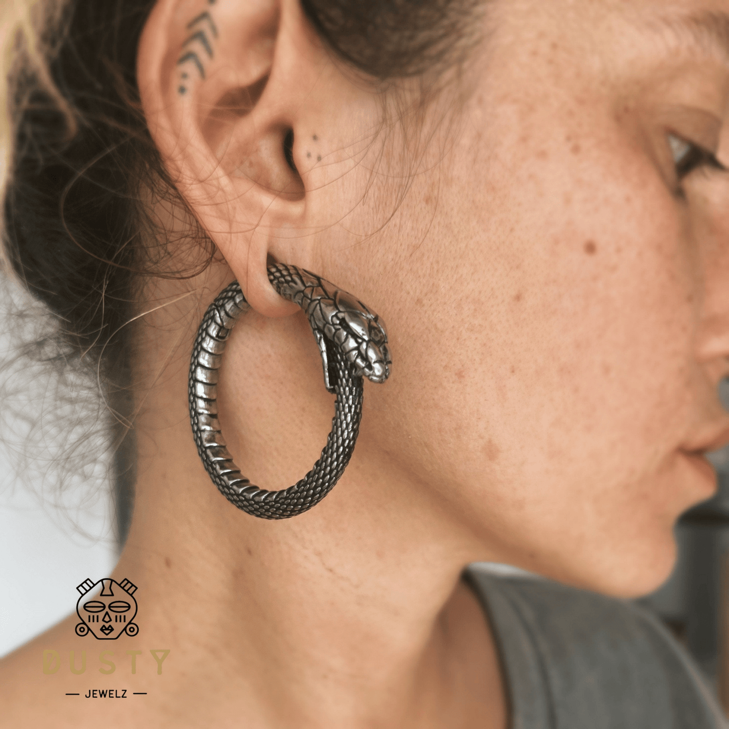 Uroboros Snake Hoop Ear Weights | Lobe Hoops - DustyJewelz