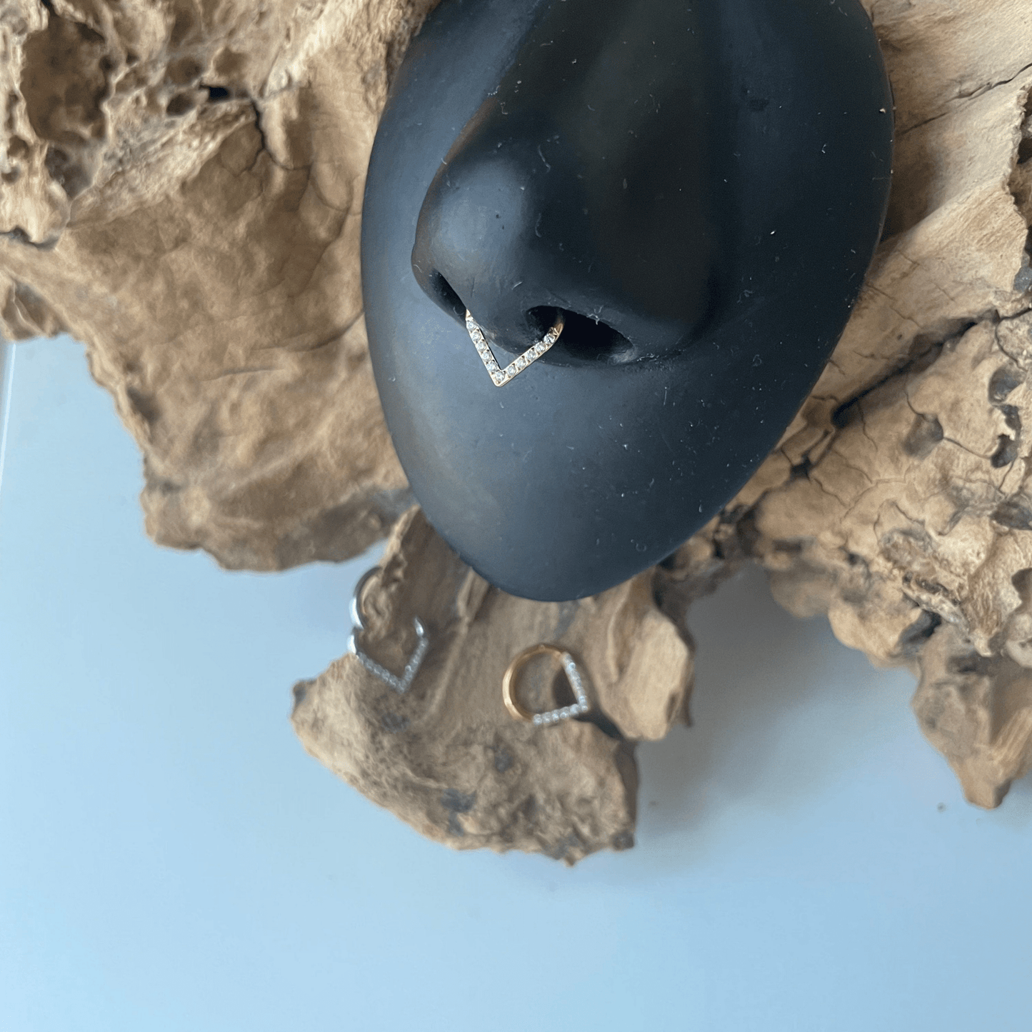 V-Shaped CZ Crystal Paved Septum Clicker - DustyJewelz