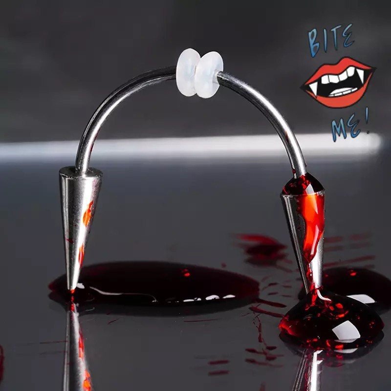 Vampire Fangs | Dracula Smiley Teeth Frenulum Lip Piercing - DustyJewelz