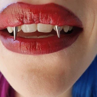 Vampire Fangs | Dracula Smiley Teeth Frenulum Lip Piercing - DustyJewelz