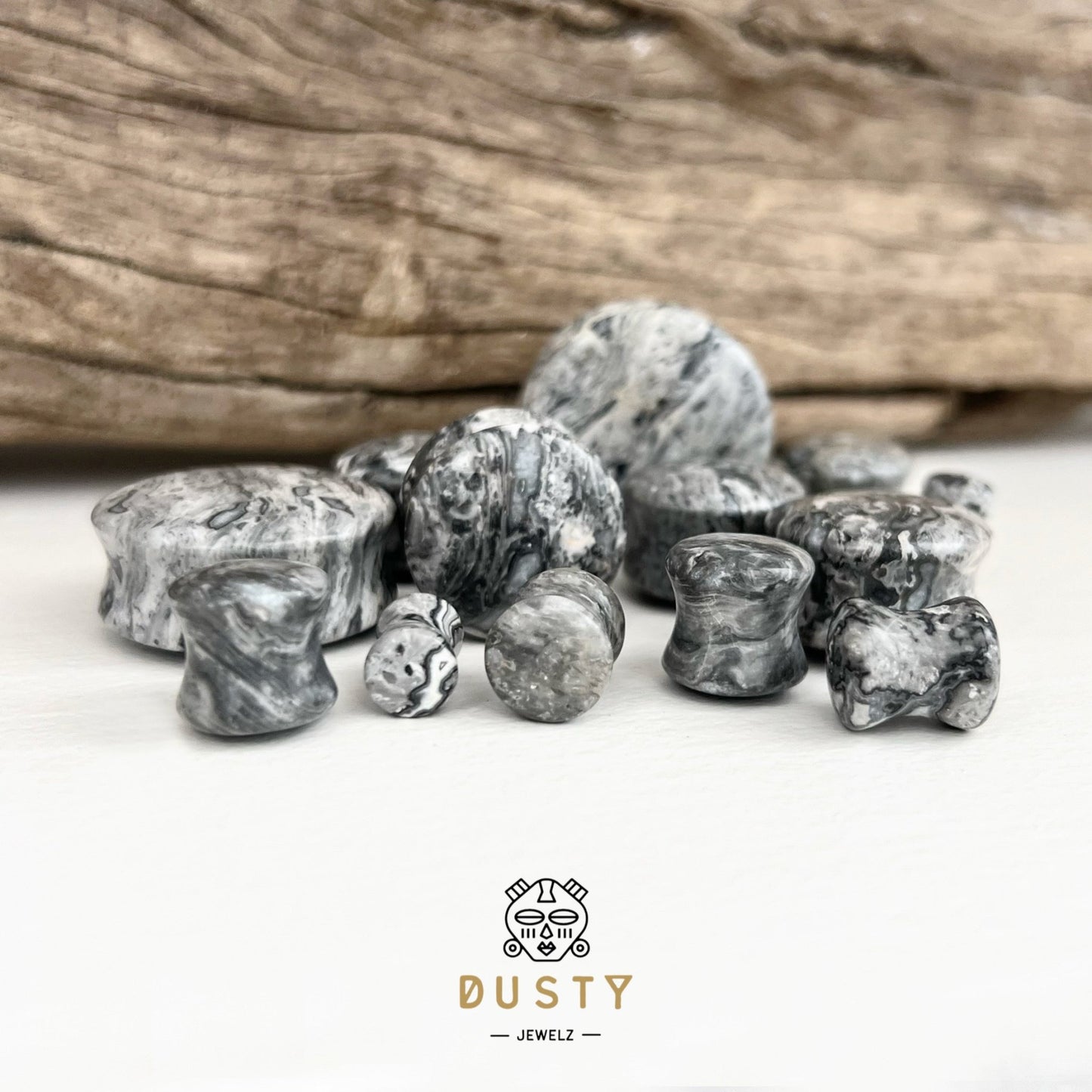 Wave Jasper Stone Plugs | Double Flare - DustyJewelz