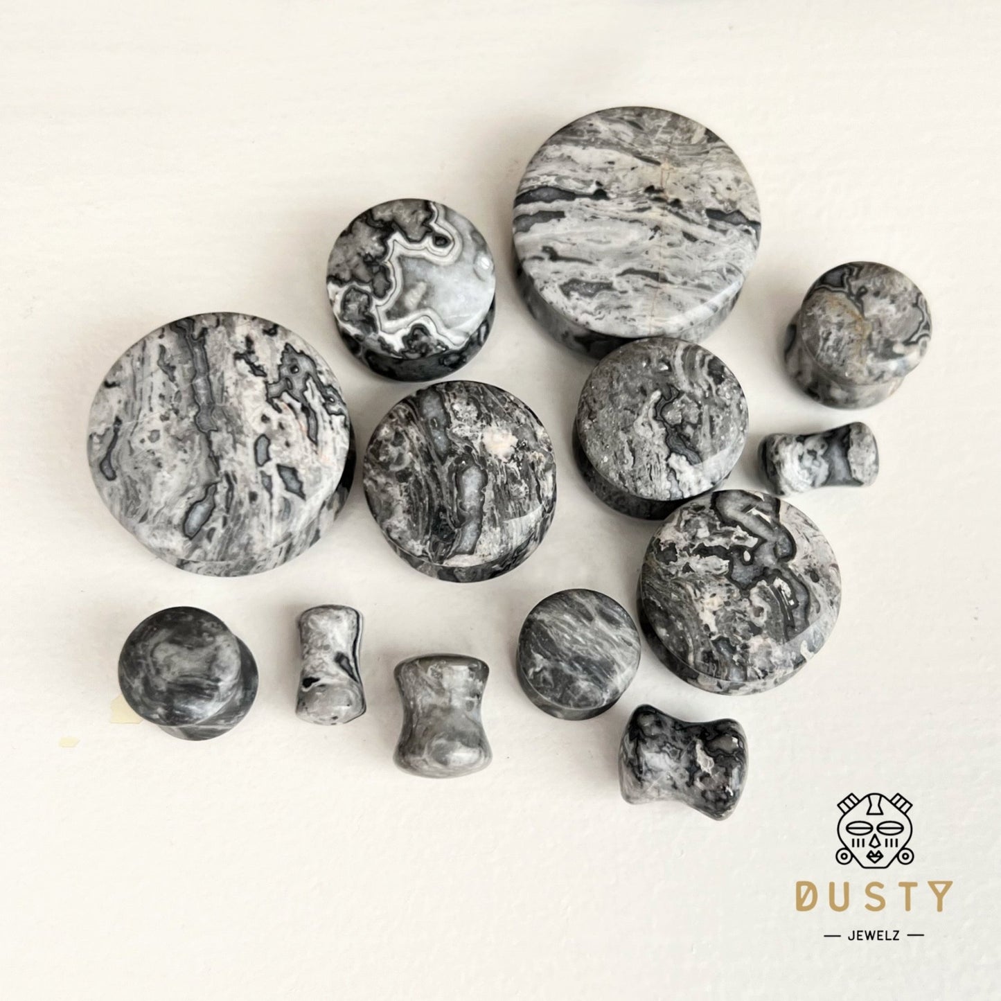 Wave Jasper Stone Plugs | Double Flare - DustyJewelz