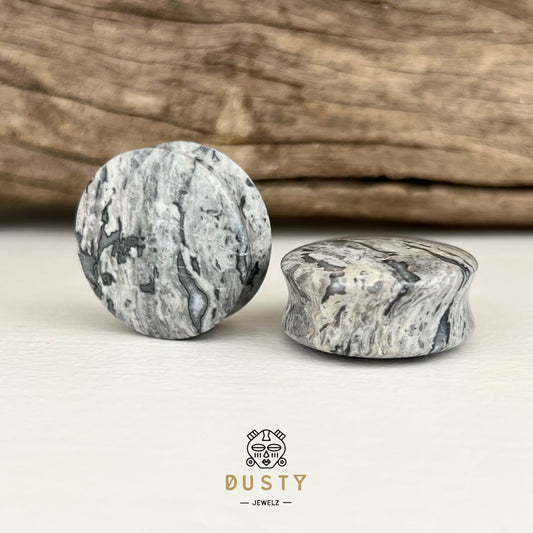 Wave Jasper Stone Plugs | Double Flare - DustyJewelz