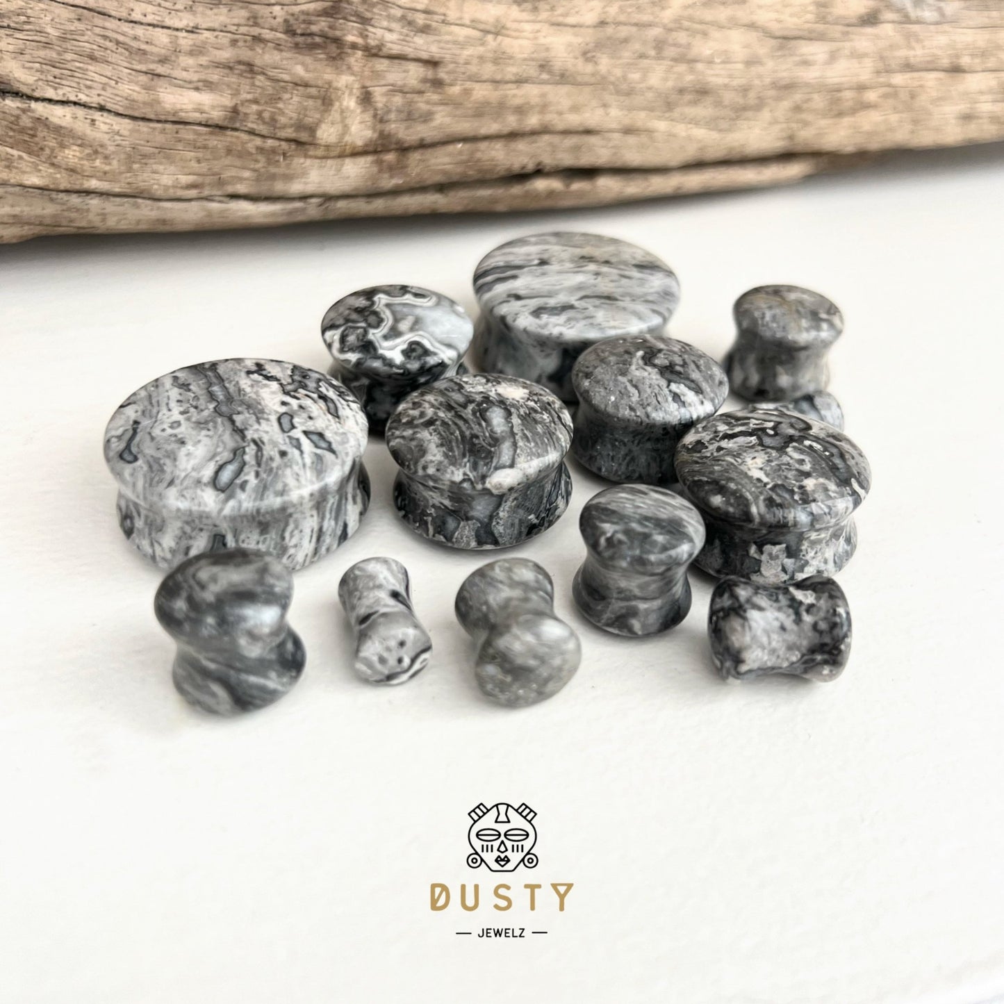 Wave Jasper Stone Plugs | Double Flare - DustyJewelz