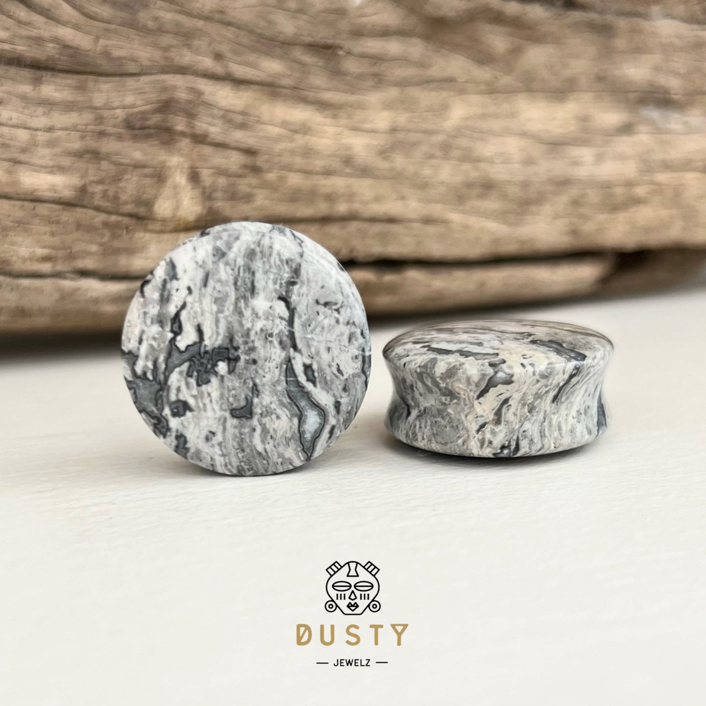 Wave Jasper Stone Plugs | Double Flare - DustyJewelz