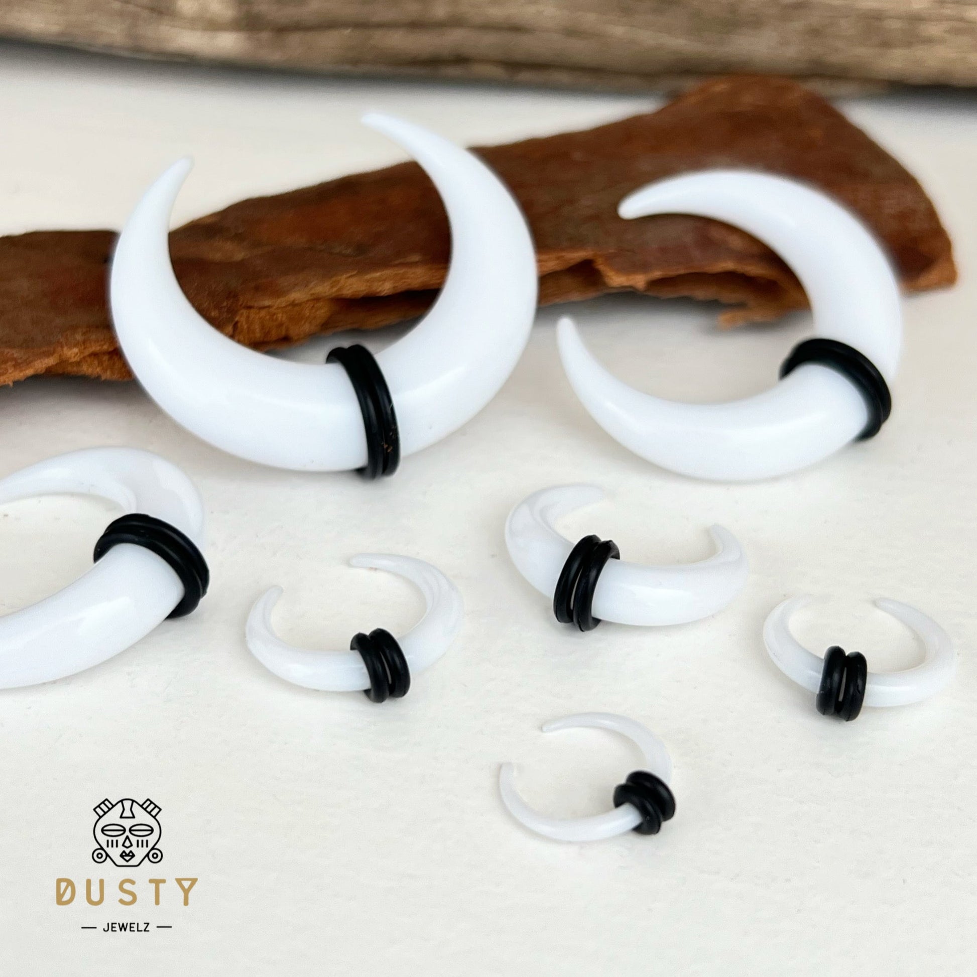 White Buffalo Horn Septum Pincher | Acrylic Crescent Tapers - DustyJewelz