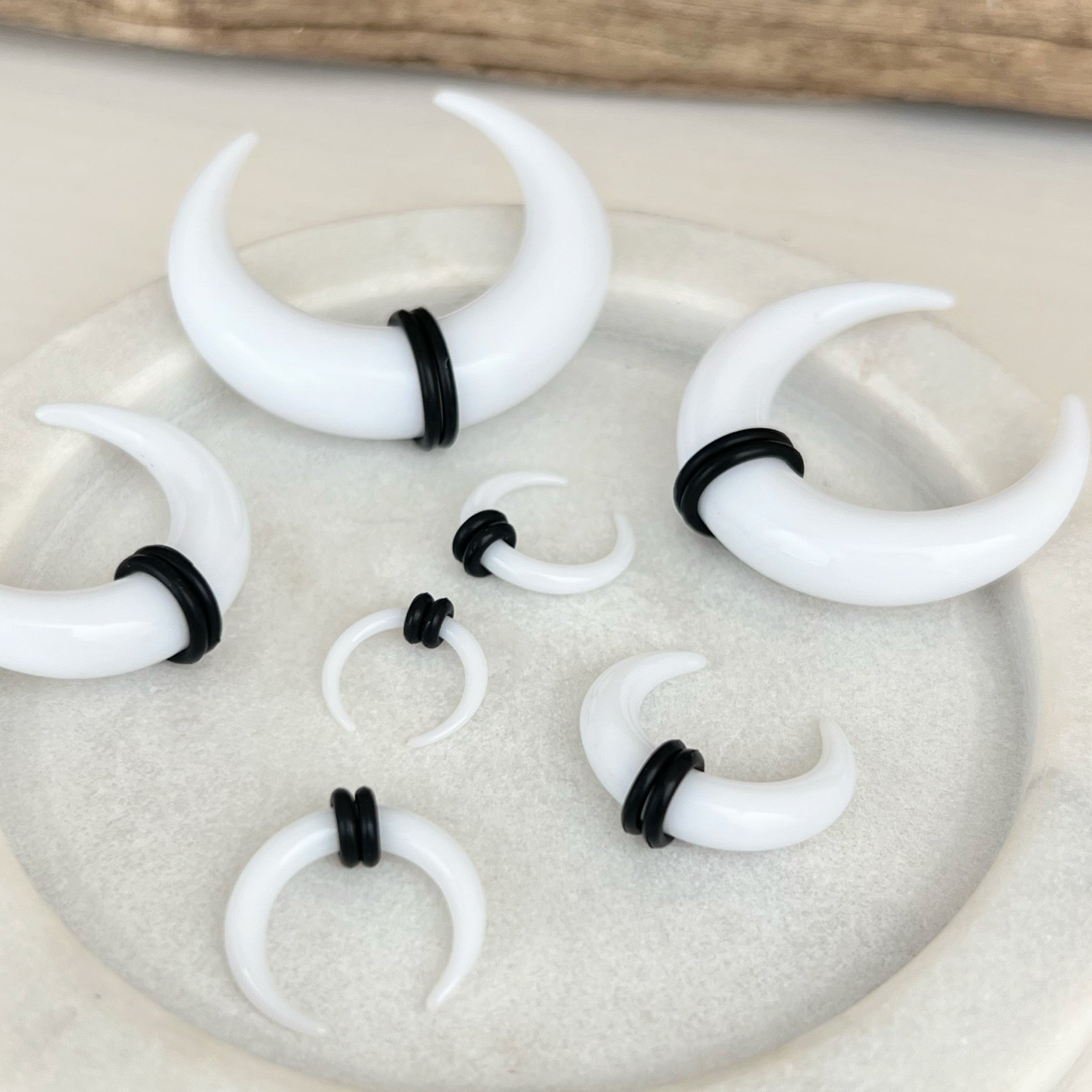 White Buffalo Horn Septum Pincher | Acrylic Crescent Tapers - DustyJewelz