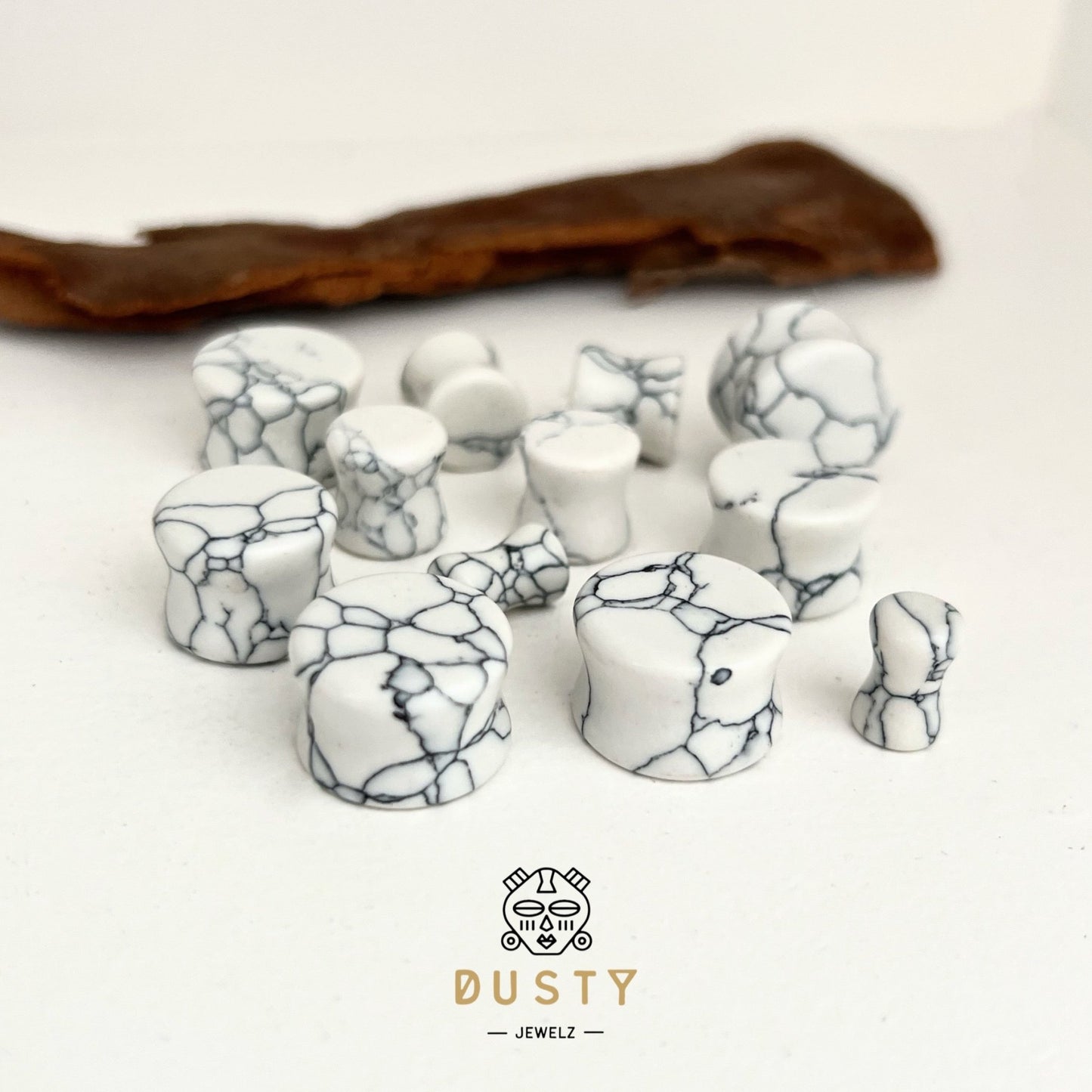 White Turquoise Stone Plugs | Double Flare - DustyJewelz