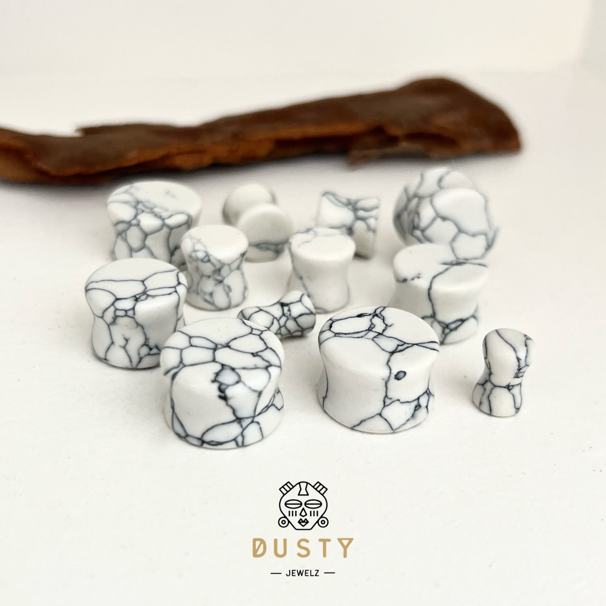 White Turquoise Stone Plugs | Double Flare - DustyJewelz