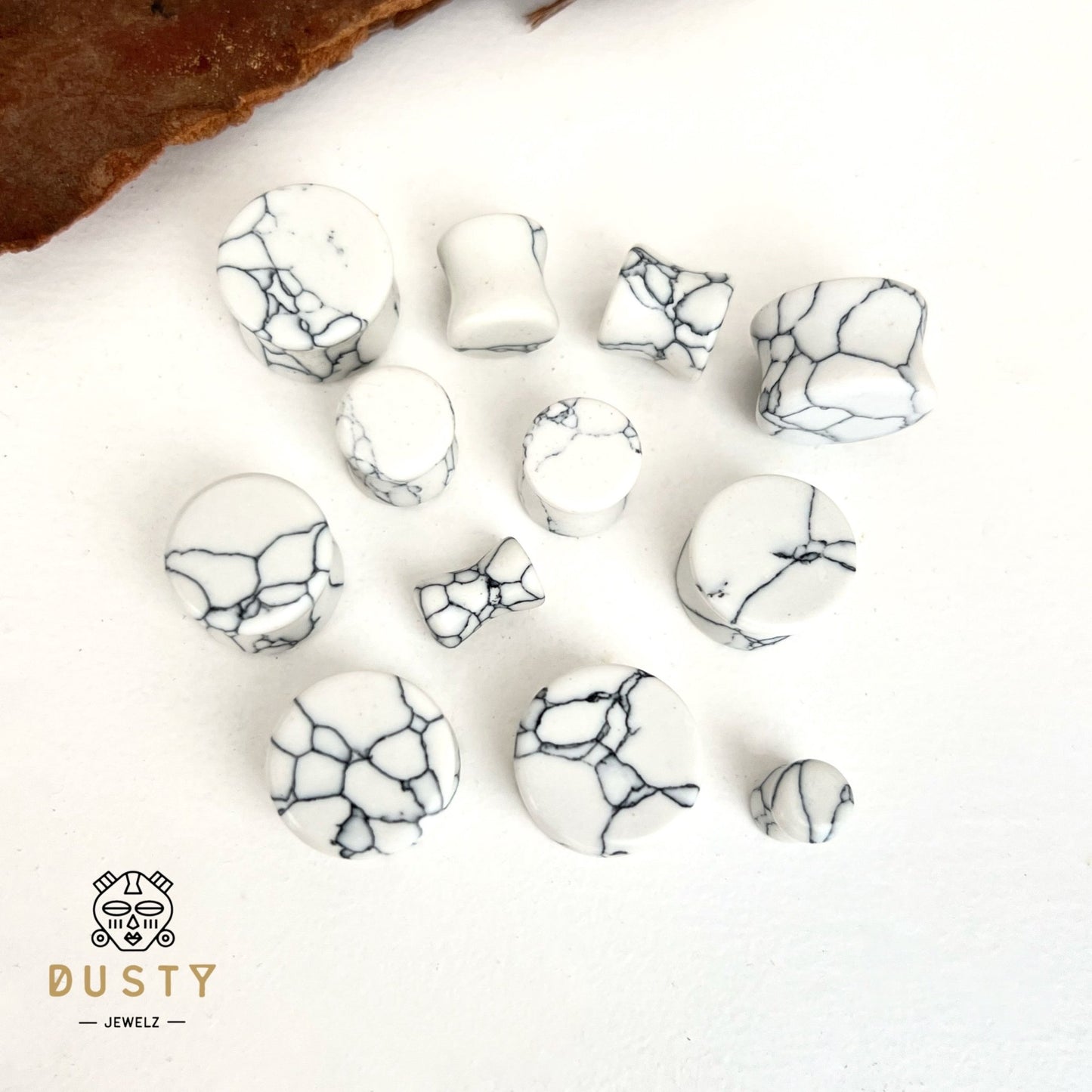 White Turquoise Stone Plugs | Double Flare - DustyJewelz
