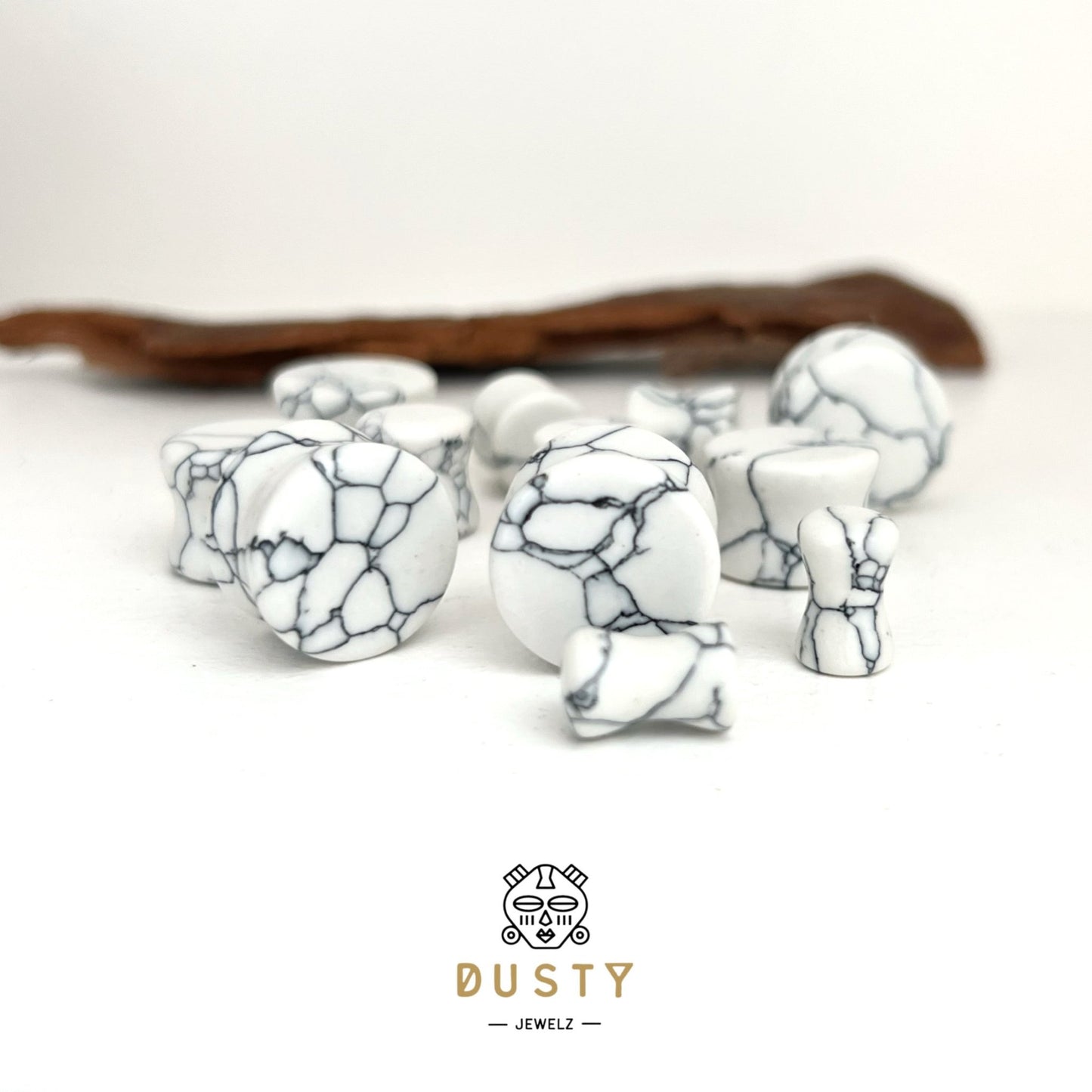 White Turquoise Stone Plugs | Double Flare - DustyJewelz