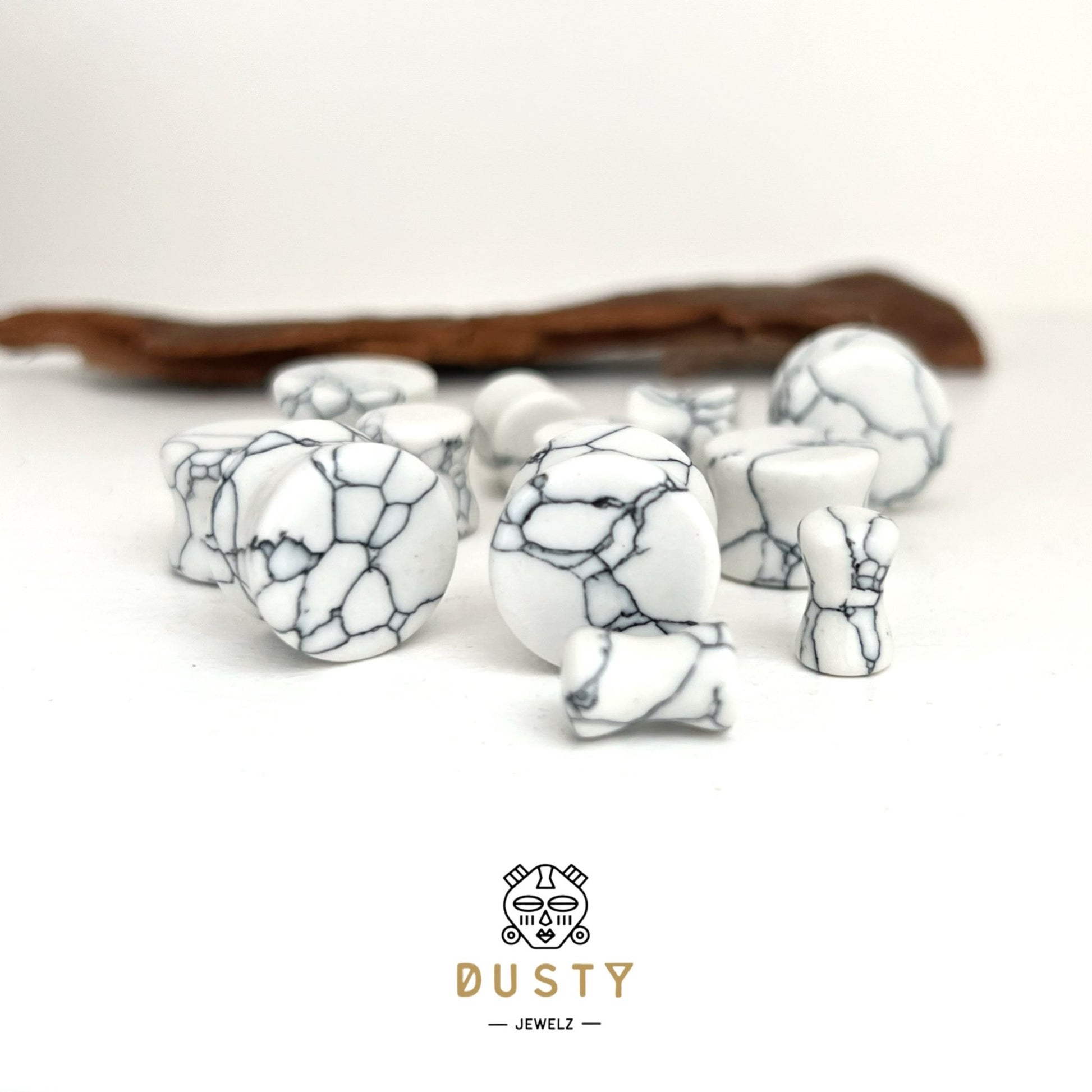 White Turquoise Stone Plugs | Double Flare - DustyJewelz