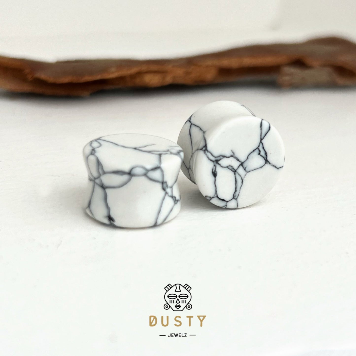 White Turquoise Stone Plugs | Double Flare - DustyJewelz