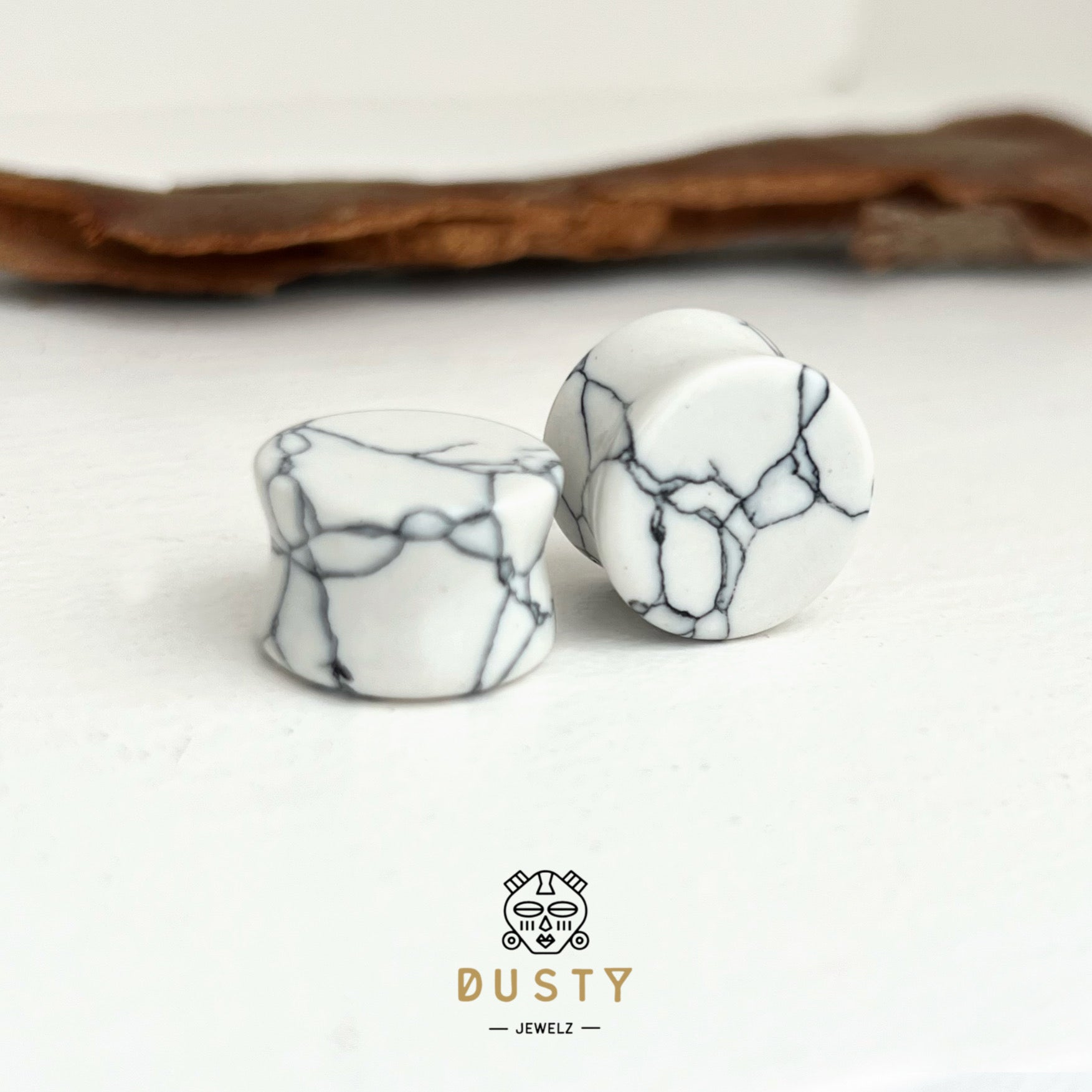 White Turquoise Stone Plugs | Double Flare - DustyJewelz
