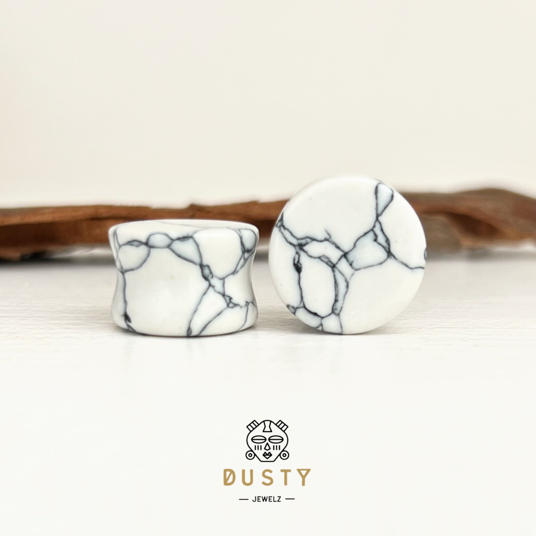 White Turquoise Stone Plugs | Double Flare - DustyJewelz