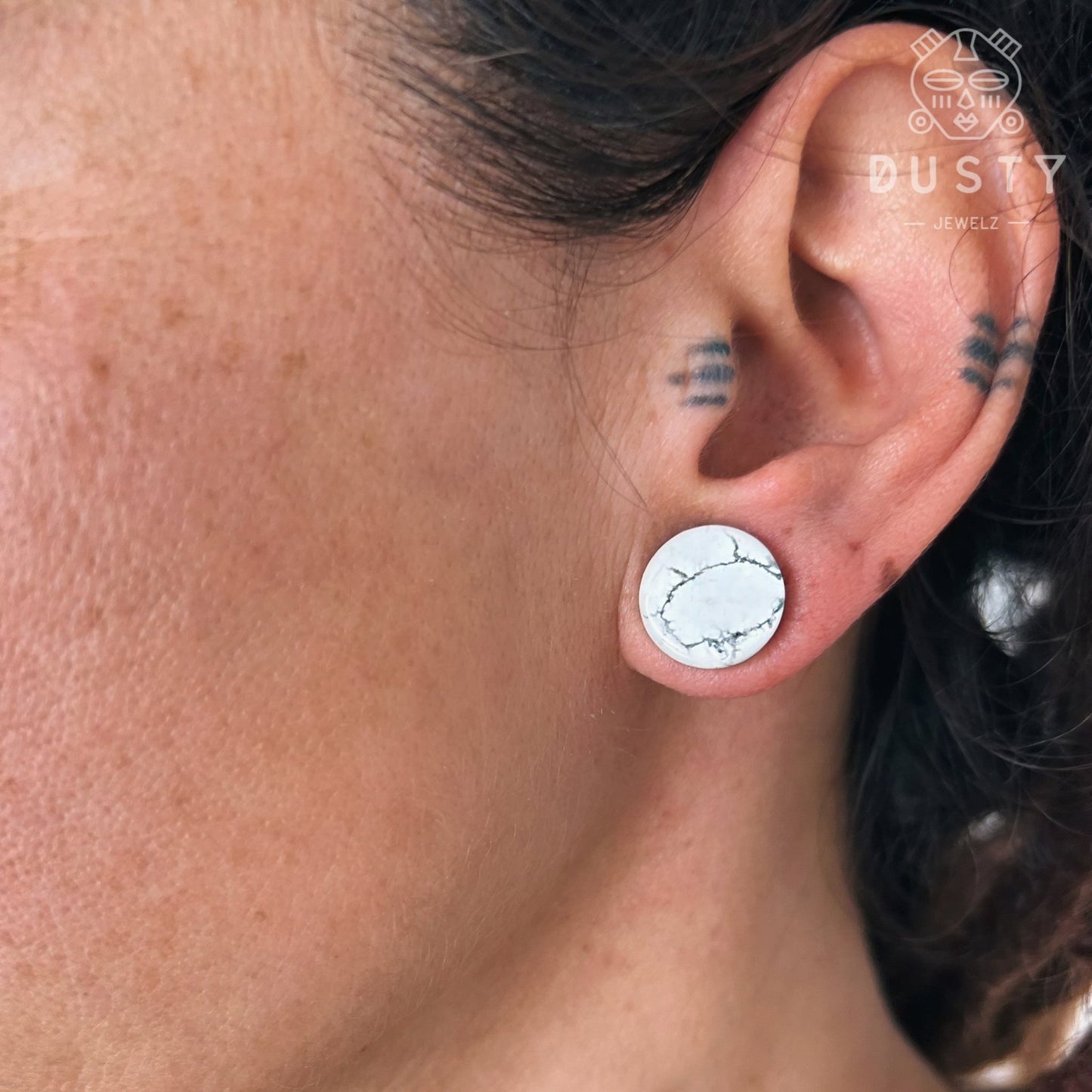 White Turquoise Stone Plugs | Double Flare - DustyJewelz