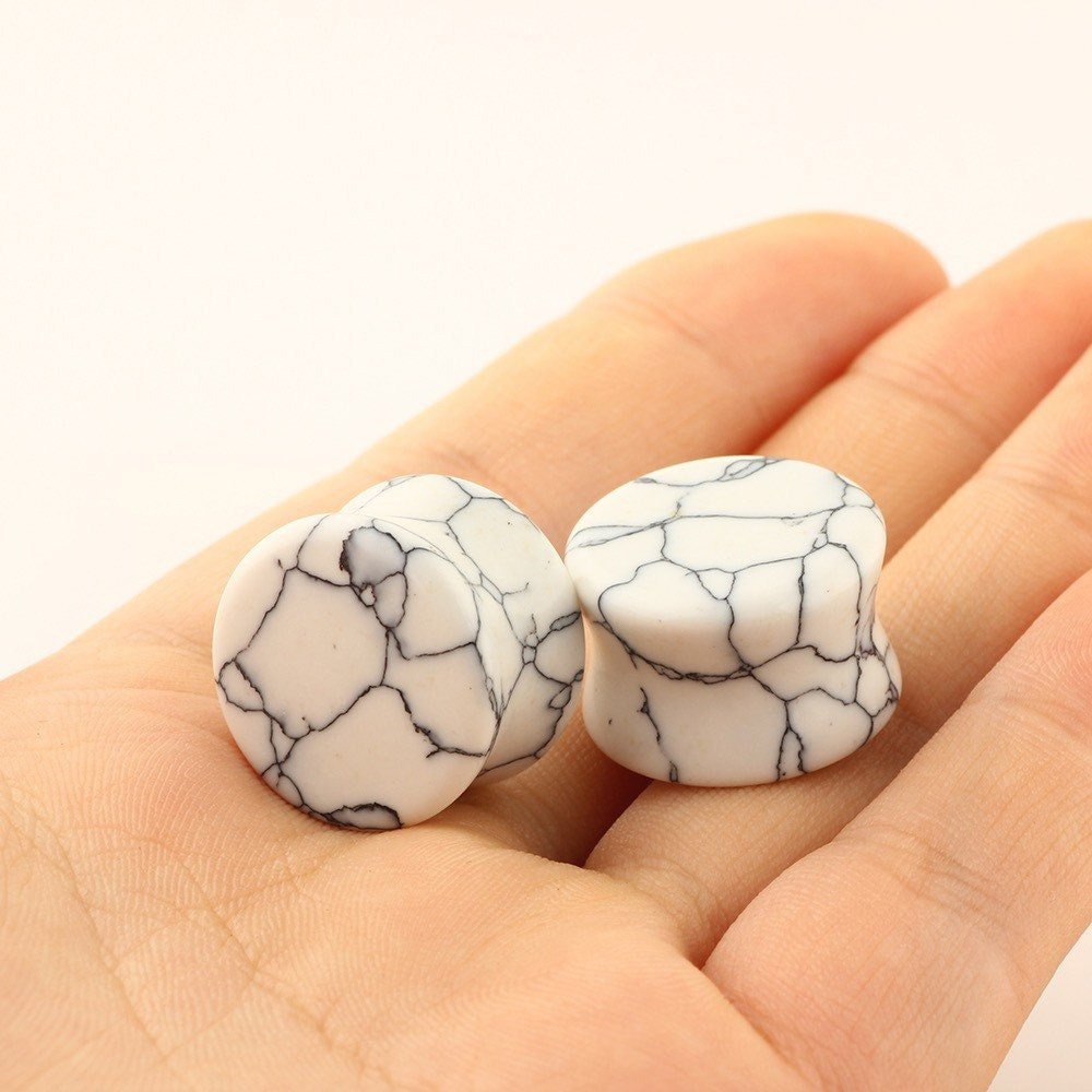 White Turquoise Stone Plugs | Double Flare - DustyJewelz