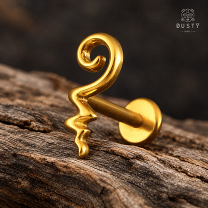 Unalome Labret Stud | Threadless Titanium | Gold or Silver