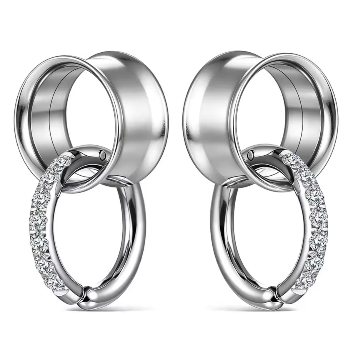 Tunnels And Ring Stack Set | Eyelets With CZ Dangle Rings