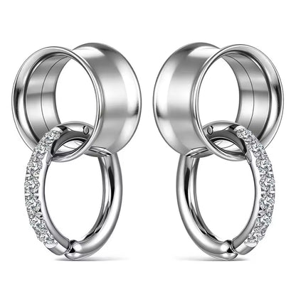 Tunnels And Ring Stack Set | Eyelets With CZ Dangle Rings