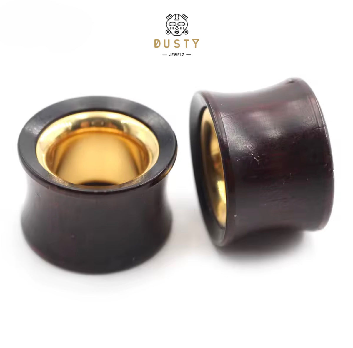 Wood Ear Tunnels with Gold-Tone Steel Insert | Red & Black Wood | 8-25mm