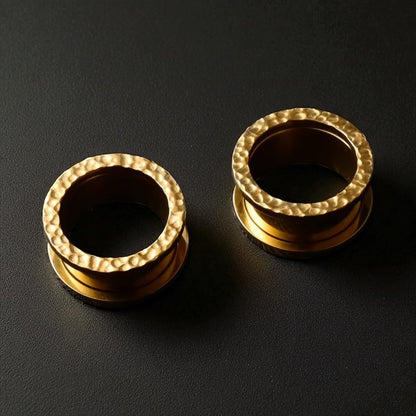 Hammered Stainless Steel Tunnels | Double Flare Screw Back