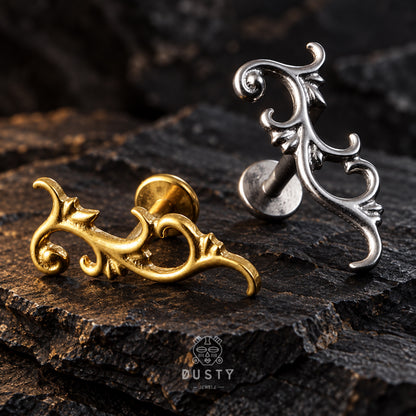 Baroque Vine Threadless Labret Stud | Titanium Gold or Silver