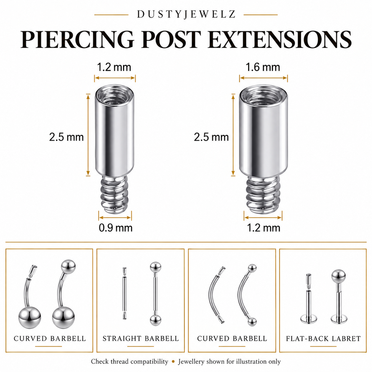 Titanium Threaded Piercing Bar Extension Connector