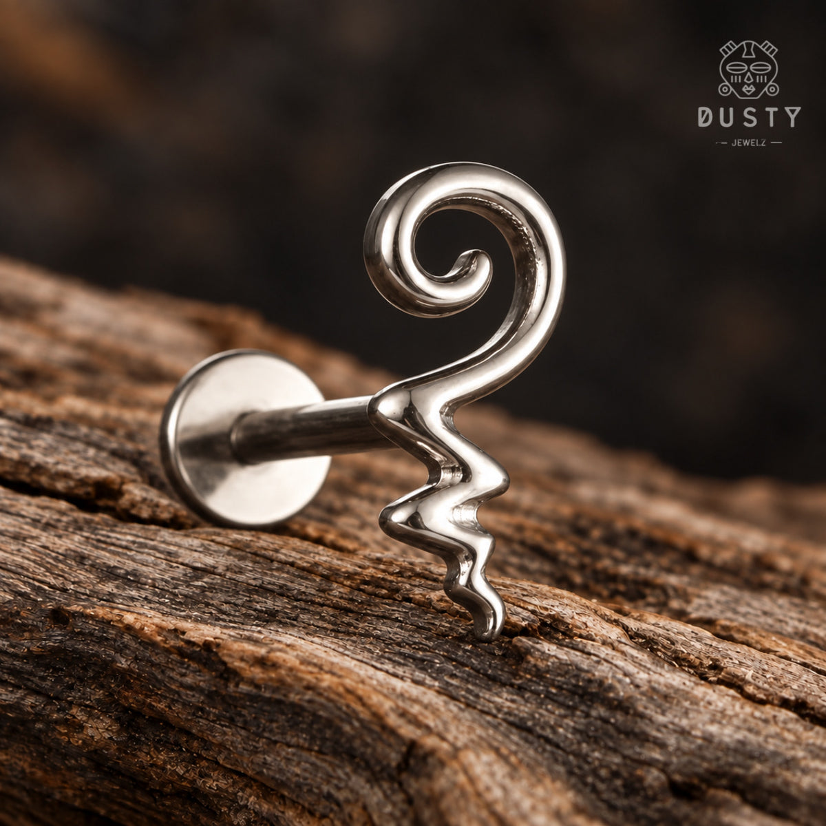 Unalome Labret Stud | Threadless Titanium | Gold or Silver