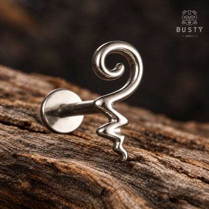 Unalome Labret Stud | Threadless Titanium | Gold or Silver
