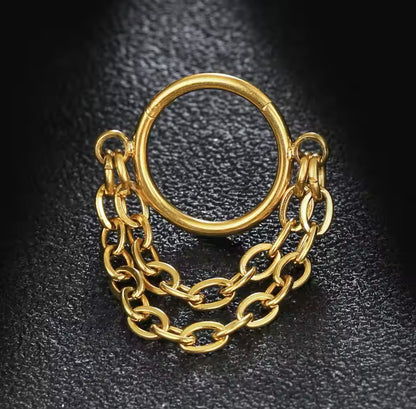 Triple Stacked Chain Septum Clicker Ring