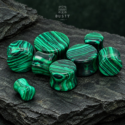 Malachite Stone Double Flared Plugs | 6–16mm