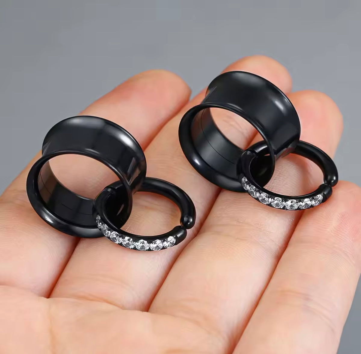 Tunnels And Ring Stack Set | Eyelets With CZ Dangle Rings