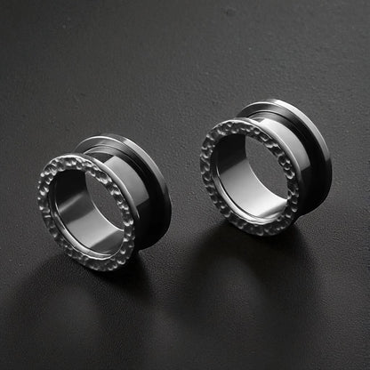 Hammered Stainless Steel Tunnels | Double Flare Screw Back