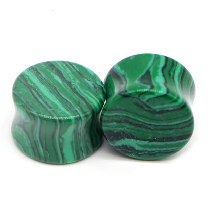 Malachite Stone Double Flared Plugs | 6–16mm