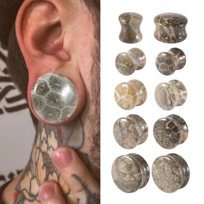 Fossilized Coral Stone Ear Plugs | Double Flare