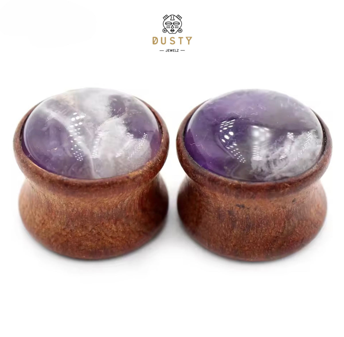 Amethyst & Wood Double Flare Plugs | Light or Dark Wood | 6–16mm
