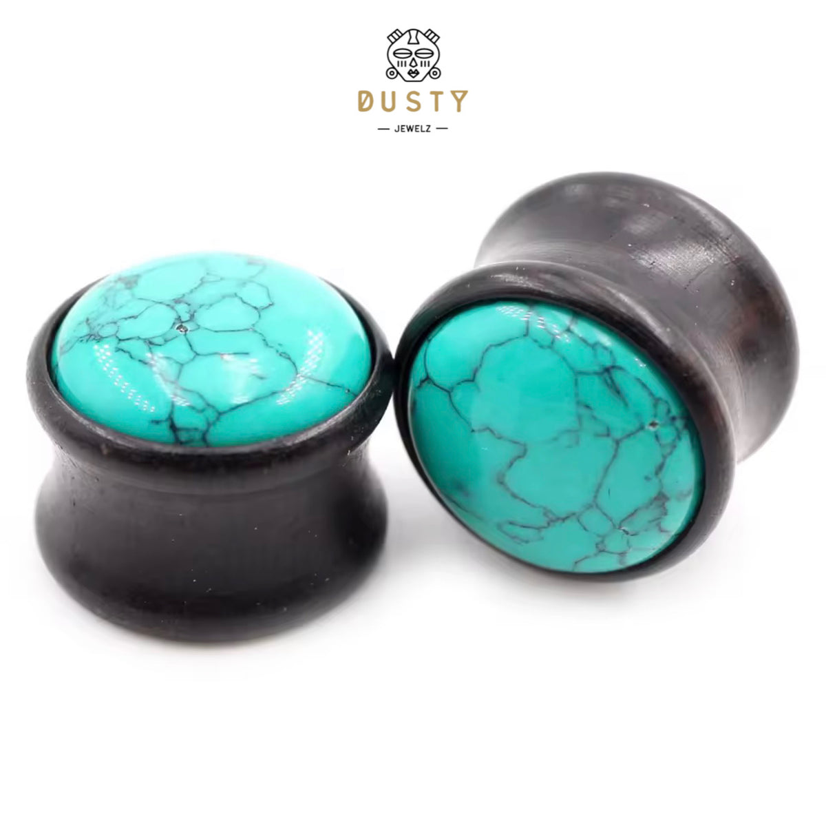 Turquoise Howlite & Wood Double Flare Plugs | 6–16mm